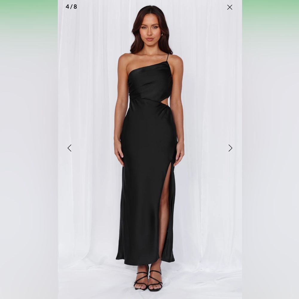Hello Molly One Shoulder Black Satin Dress